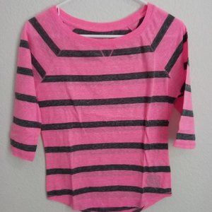 Aeropostale Pink and Gray Striped Shirt - Size XS